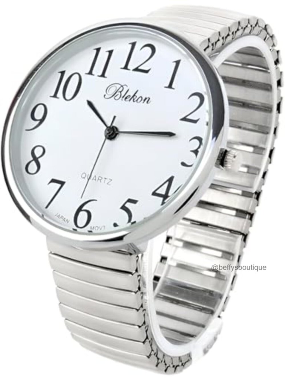 Geneva Large Stretch Watch Clear Number Easy Read Stainless Steel